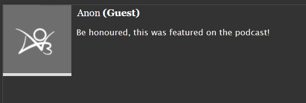 Anon (Guest) comments on my AO3 fic: Be honoured, this was featured on the podcast!